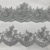 1 Yard Beaded & Corded Floral Lace Trimming 100% Polyester Net Mesh 4? Wide