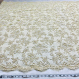 1 Yard Elegant Beaded Lace Fabric Embroidered on Polyester Net Mesh Ivory with Gold 54" Width