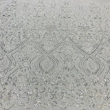 1 Yard Beaded Lace with Sequins & Pearls 52? Wide Embroidered Polyester Net Mesh for Bridal & Formal Gowns