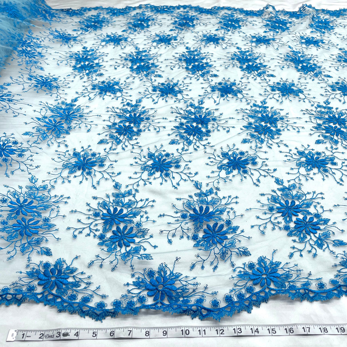 1 Yard Ivory Floral Lace Fabric Embroidered Polyester Net Mesh 52 Inch Width