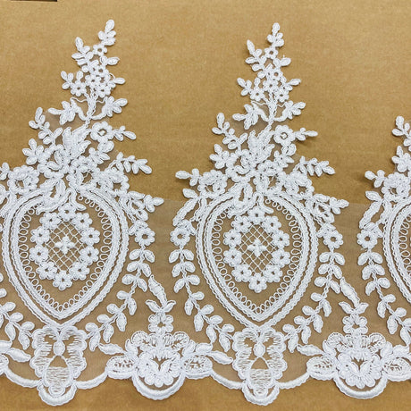 1 Yard Corded Lace Trimming Embroidered on 100% Polyester Net Mesh 13? Wide