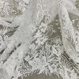 1 Yard Beaded Lace Fabric Embroidered on Polyester Net Mesh, Gold, 52" Width, Premium Lace Fabric for Dresses & Crafts