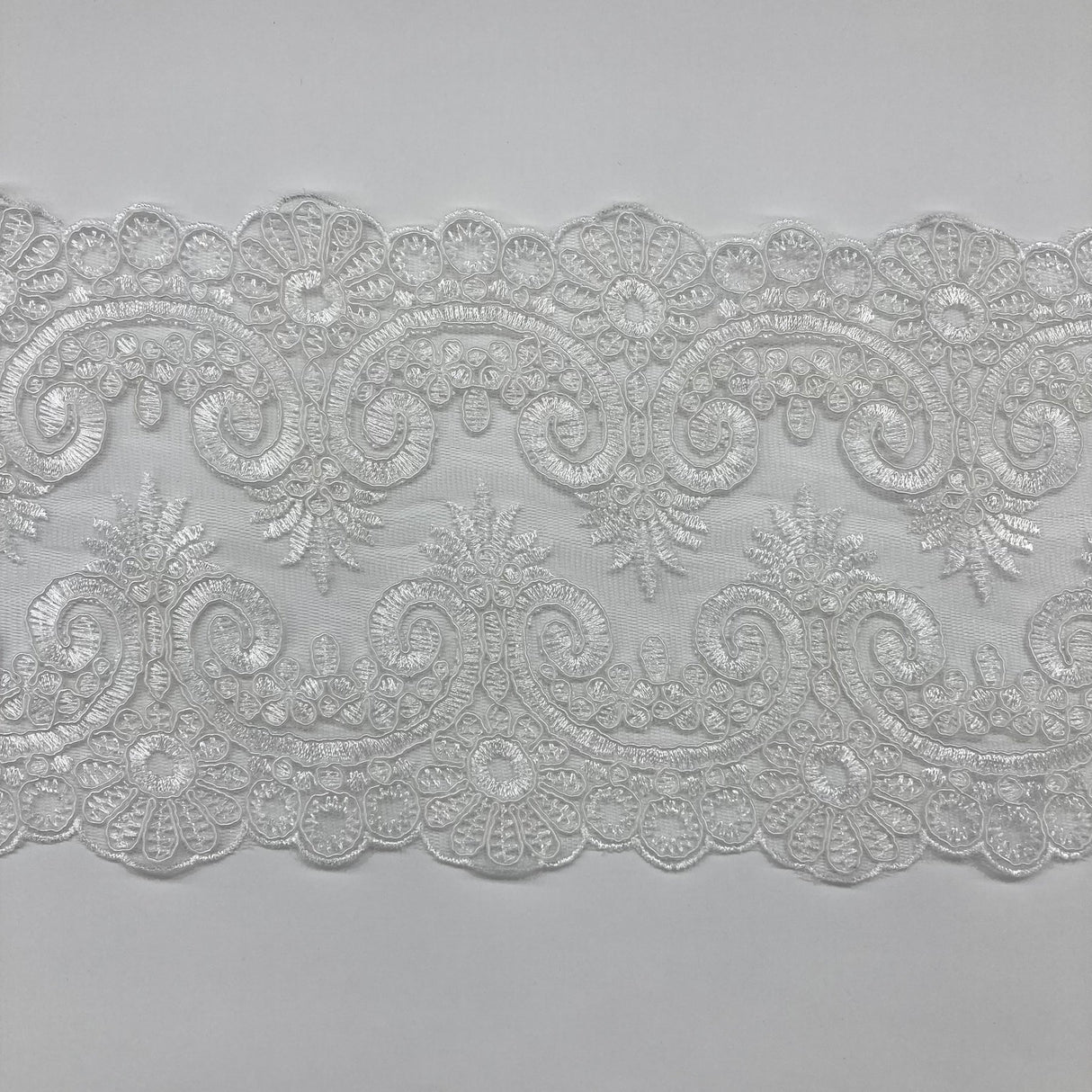 1 Yard Corded Double Sided Lace Trimming Embroidered on 100% Polyester Net Mesh 6.5? Wide