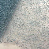1 Yard Sky Blue Corded Bridal Lace Fabric Embroidered Polyester Net Mesh 53 Inch Width
