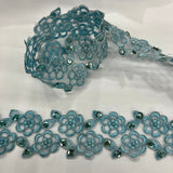 1 Yard Beaded & Corded Lace Trim 2.5" Wide Embroidered on 100% Polyester Organza