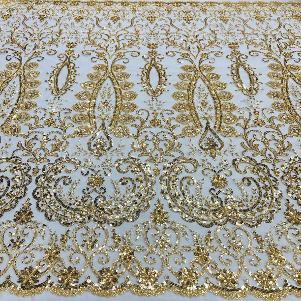 1 Yard Beaded Lace with Sequins & Pearls 52? Wide Embroidered Polyester Mesh for Bridal & Couture Fashion