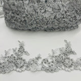 1 Yard 4? Wide Beaded & Corded Lace Trimming Embroidered on 100% Polyester Net Mesh