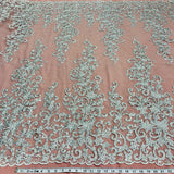 1 Yard Ivory Beaded & Corded Bridal Fabric Lace Embroidered on Polyester Net Mesh, 51" Width, Elegant Wedding Fabric