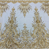 1 Yard Luxurious Beaded Lace Fabric Embroidered on Polyester Net Mesh 52" Wide Elegant Formalwear Material