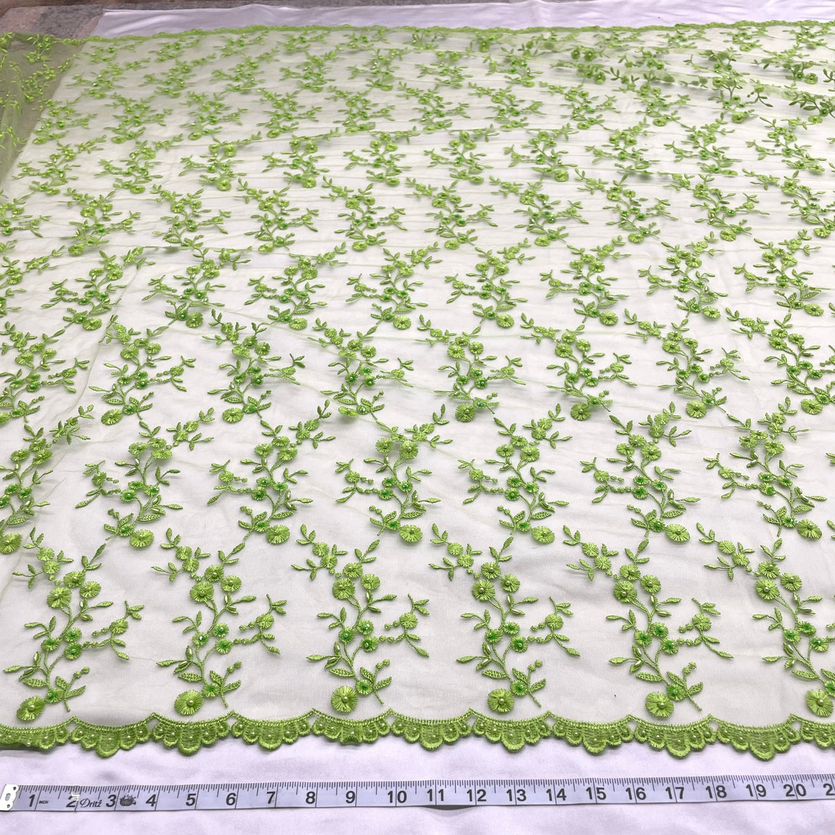 1 Yard Beaded Lace Fabric Embroidered Pearl Sequin Bridal Mesh Wedding Dress 54" Width