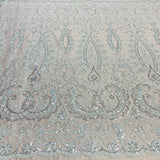 1 Yard Beaded Lace with Sequins & Pearls 52? Wide Embroidered Polyester Mesh for Bridal & Couture Fashion