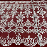 1 Yard Ivory with Silver Corded Bridal Lace Fabric Embroidered on Polyester Net Mesh 51 inch Width