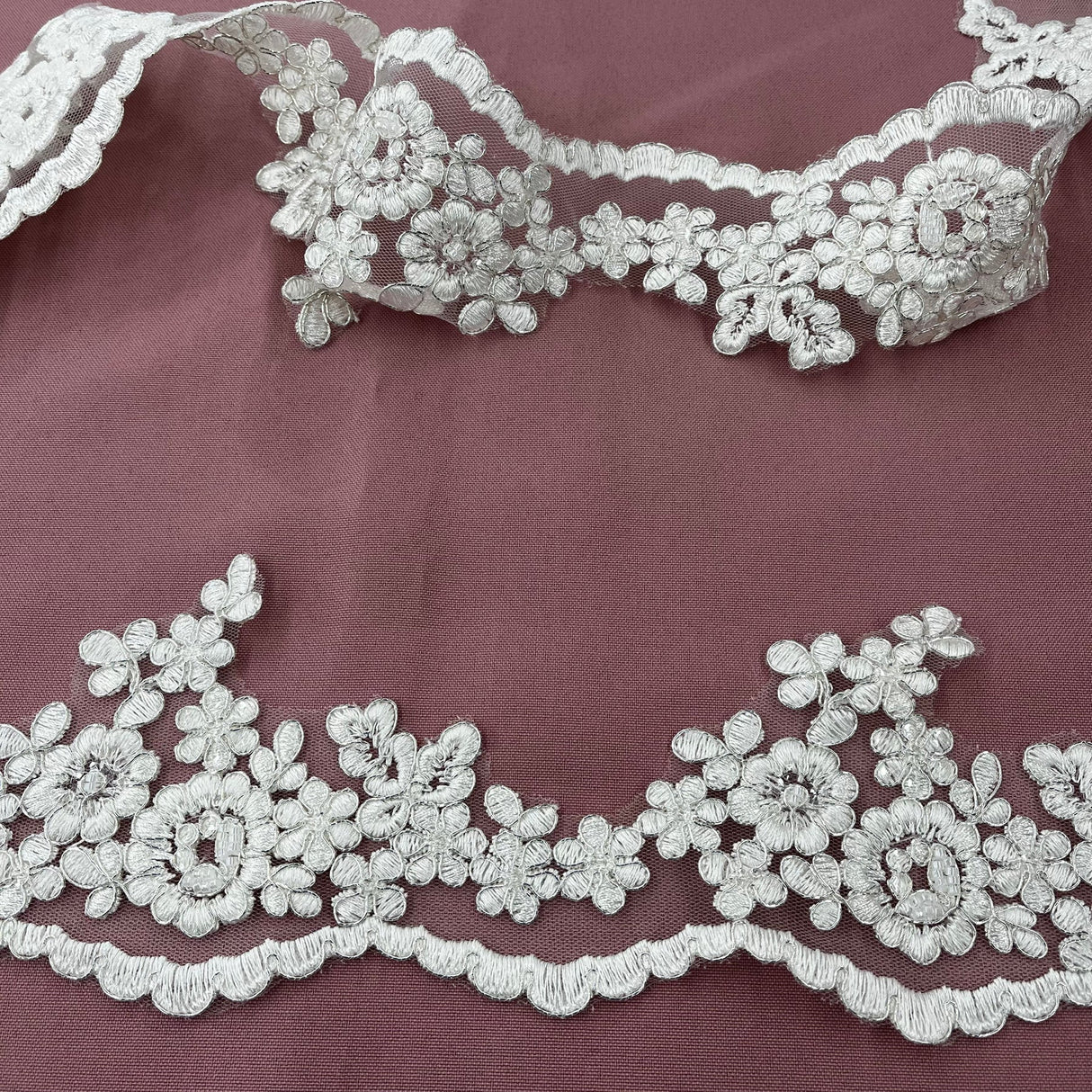 1 Yard Premium Beaded & Corded Lace Trimming on Polyester Net Mesh for Wedding Gowns