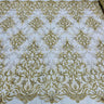 1 Yard Beaded & Corded Bridal Lace Fabric, Handcrafted Embroidered Polyester Net Mesh for Couture Wedding, Quinceanera & Evening Gowns 56" Wide
