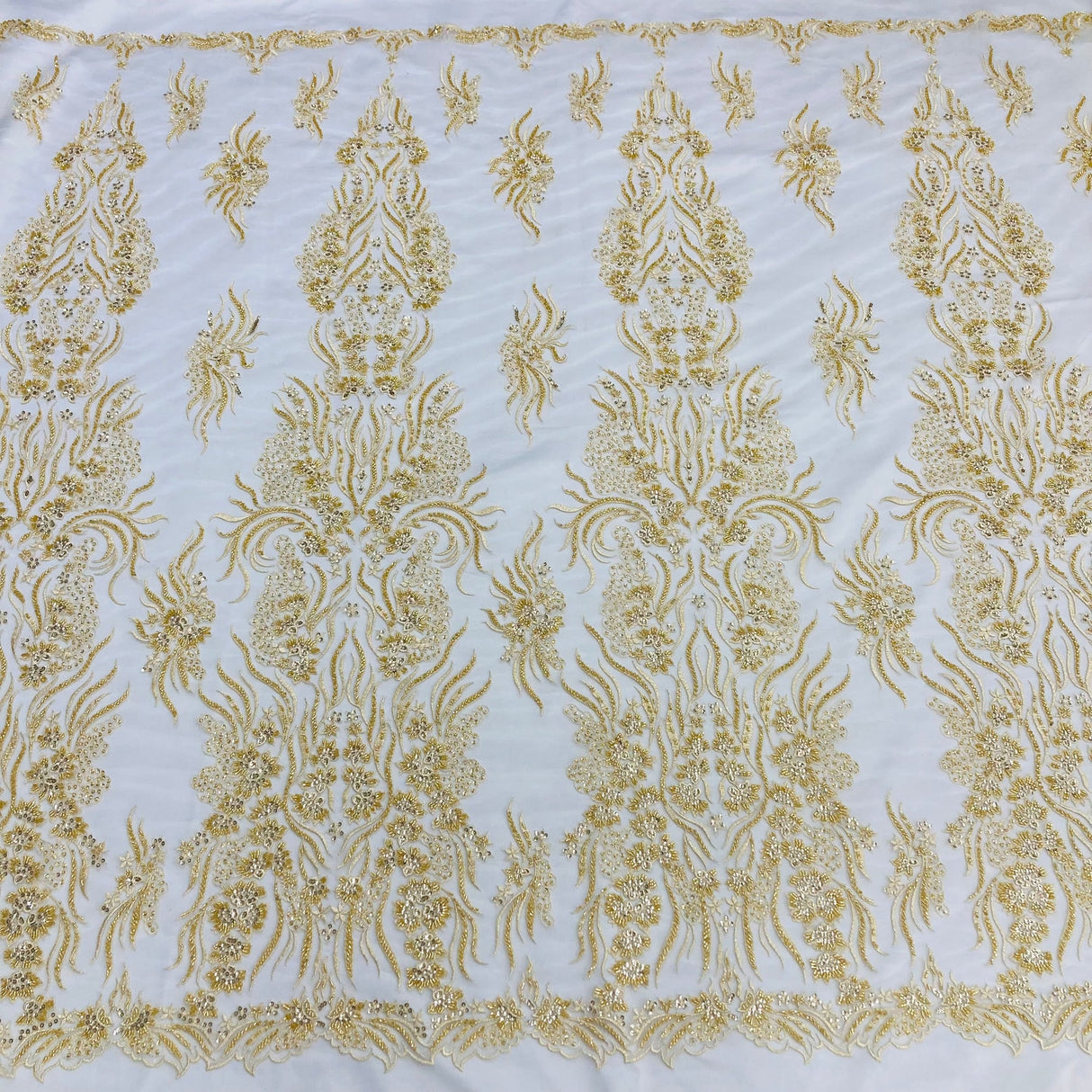 1 Yard Couture Beaded Embroidered Lace 52? Wide Luxury Polyester Net Mesh for Gowns & Dance Costumes