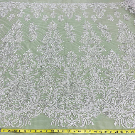 1 Yard Beaded Lace Fabric Embroidered on Polyester Net Mesh, 60" Wide Bridal & Evening Fabric
