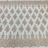 1 Yard Champagne Beaded Lace Fabric on Polyester Net Mesh, Embroidered Lace Fabric, 50" Width