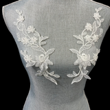 1 Pair Corded Floral Applique for Bridal, Christening & Flower Girl Dresses 11" x 3" Each Side