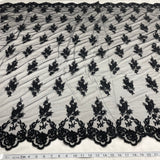 1 Yard Beaded Corded Lace Fabric Embroidered Elegant Mesh Bridal Gown 53" Width