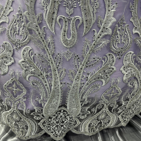 1 Yard Gold Beaded Lace Fabric Embroidered on Polyester Mesh, 50" Wide Decorative Fabrication