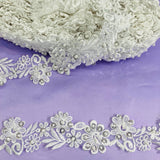 1 Yard Beaded Lace Trimming on Organza | 2" Wide | Elegant Embroidered Trim for Bridal, Formalwear & Costumes