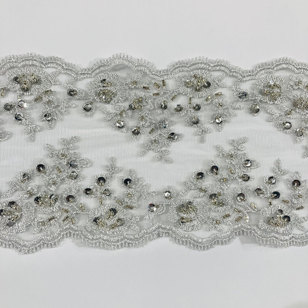 1 Yard Beaded Double Sided Lace Trimming Embroidered on 100% Polyester Net Mesh 5? Wide