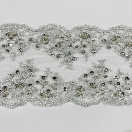 1 Yard Beaded Double Sided Lace Trimming Embroidered on 100% Polyester Net Mesh 5? Wide