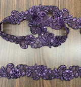 1 Yard Handmade Beaded & Corded Lace Trimming Embroidered on Polyester Organza 2 Inch Width