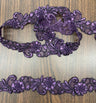 1 Yard Handmade Beaded & Corded Lace Trimming Embroidered on Polyester Organza 2 Inch Width