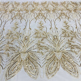 1 Yard Radiant Gold Beaded Lace Fabric Embroidered on Polyester Net Mesh 52 inch Width