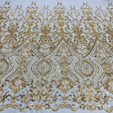 1 Yard Beaded Lace with Sequins & Pearls 52? Wide Embroidered Polyester Net Mesh for Bridal & Formal Gowns