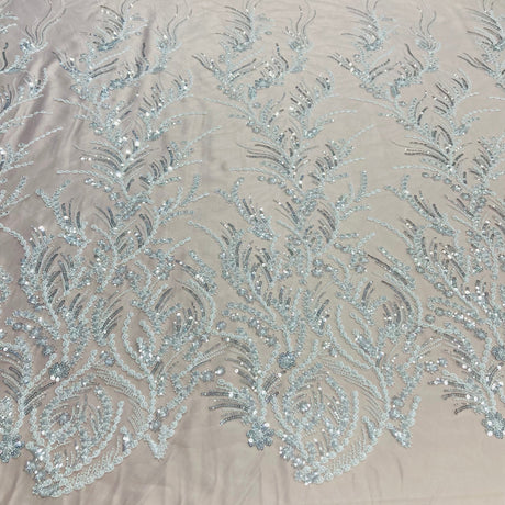 1 Yard Gold Beaded Lace Fabric Embroidered on Polyester Mesh, 51" Wide, Elegant Bridal & Formalwear Fabrication
