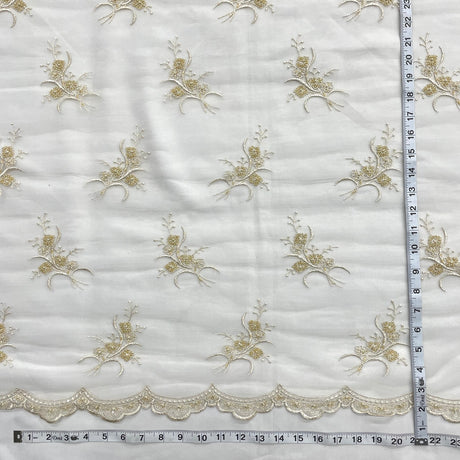1 Yard Antique Gold Beaded Lace Fabric Embroidered on Polyester Net Mesh 52 Inch Width
