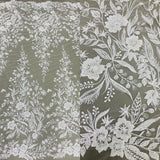 1 Yard Beaded Lace Fabric Elegant Hand-Embroidered Design with Pearls & Sequins on Polyester Net Mesh 52" Wide