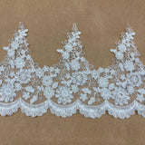 1 Yard Beaded & Corded Lace Trimming Embroidered on 100% Polyester Net Mesh 8? Wide