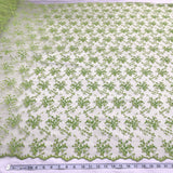 1 Yard Fuchsia Beaded Lace Fabric Embroidered on Polyester Net Mesh 53 Inch Width