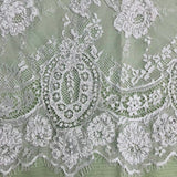 3 Yards Precut Beaded & Corded Chantilly Floral Lace Fabric Embroidered on Polyester Net Mesh 58" Wide