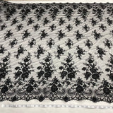1 Yard Glamorous Black Beaded Sequined Lace Fabric on Polyester Net Mesh 52 inch Width