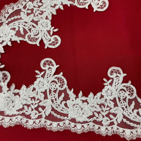 1 Yard Beaded & Corded Lace Trimming 100% Polyester Net Mesh 6" Wide