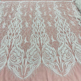 1 Yard Opulent Beaded & Corded Bridal Lace Embroidered on Polyester Net Mesh 58" Wide