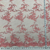 1 Yard Dusty Rose Sequined and Corded Lace Fabric on Percent Polyester Net Mesh 54 Inch Width