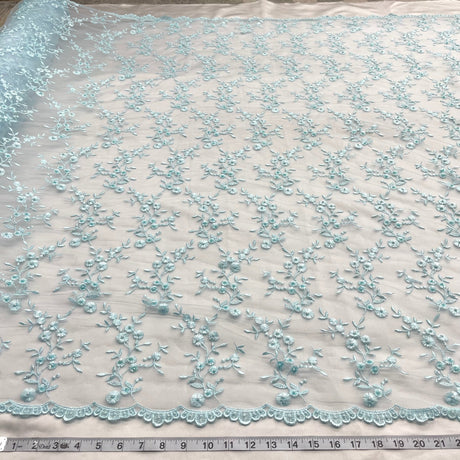 1 Yard Beaded Lace Fabric Embroidered Pearl Sequin Bridal Mesh Wedding Dress 54" Width