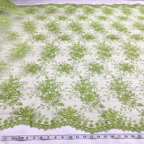 1 Yard Ivory Floral Lace Fabric Embroidered Polyester Net Mesh 52 Inch Width