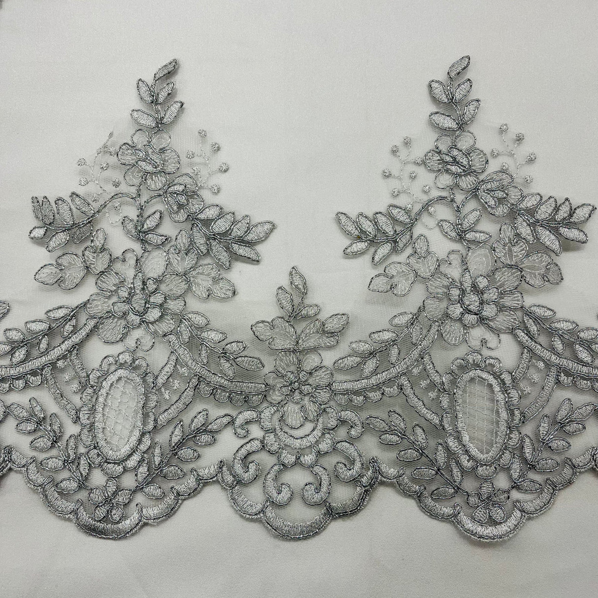 1 Yard Elegant Corded Lace Trimming Embroidered on 100% Polyester Net Mesh for Bridal and Evening Dresses 8 Inch Width