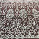 1 Yard Beaded Lace with Sequins & Pearls 52? Wide Embroidered Polyester Mesh for Bridal & Couture Fashion
