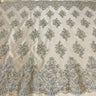 1 Yard Dusty Rose Beaded Corded Lace Fabric with Scallops Embroidered on 100% Poly Metallic 54 Inch Wide