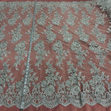 1 Yard Gold Beaded Corded Bridal Lace Fabric on Polyester Mesh, 53" Wide, Embroidered Luxury Fabrication