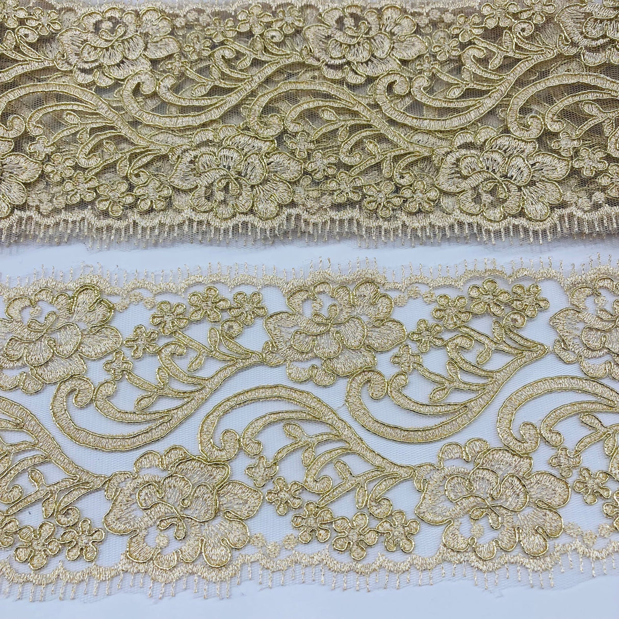 1 Yard 4? Wide Corded Double Sided Lace Trimming on 100% Polyester Net Mesh