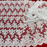 1 Yard Corded Bridal Lace Fabric Embroidered Elegant Mesh Dress 51" Width