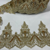 1 Yard Embroidered on 100% Polyester Organza 6? Wide Beaded & Corded Lace Trimming